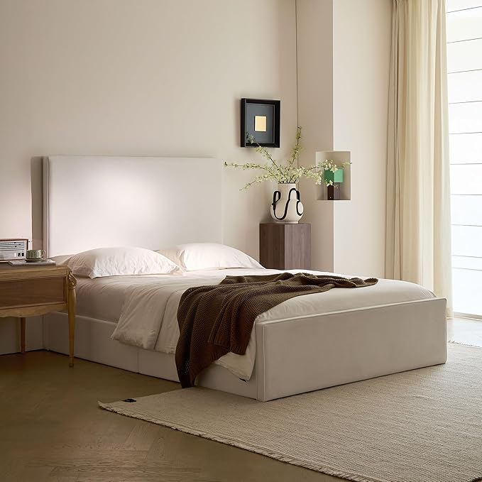 King Size Upholstered Bed Frame, Lucas Tall Headboard Floor Platform Beds - Image 3