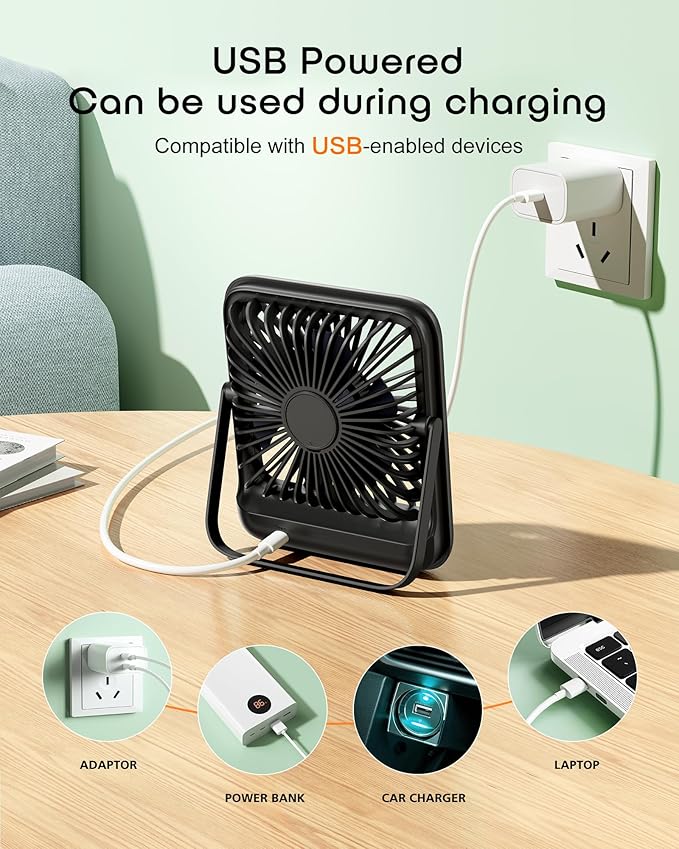 FadFun Small Desk Fan Personal Fans，100Speed Adjustable Quiet Small Portable Fan - Image 8