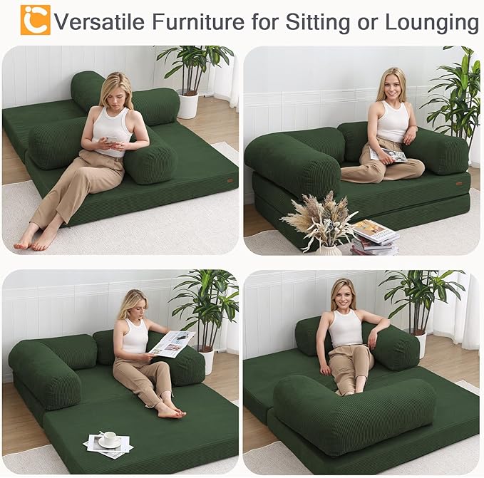 COMAX 4‑in‑1 Futon Sofa Bed Queen – Floor Foldable Convertible Sofa Couch - Image 5