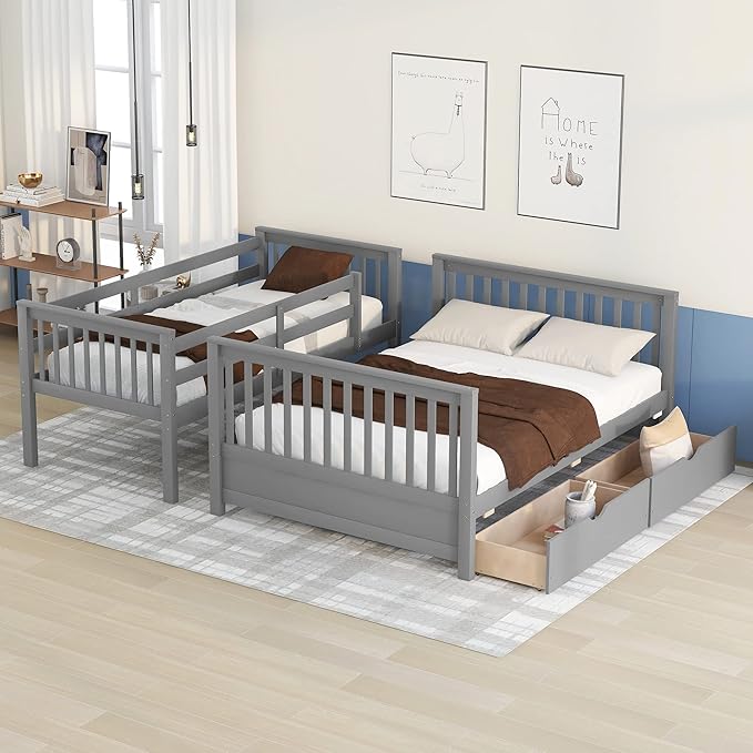 Merax Wood Bunk Bed with Drawers, Convertible Wood Bunk Bed with Ladders and - Image 4