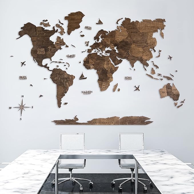 Handmade 3D Wood World Map Wall Art Large Wall Decor Track Your World Travels - Image 4