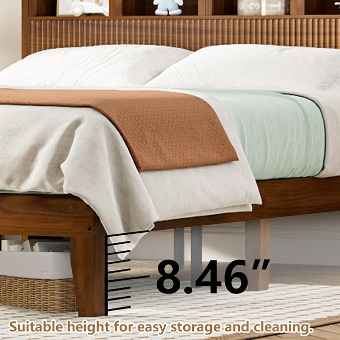 Full Bed Frame with Wave Headboard, Storage Headboard with 4 Arched Storage - Image 6