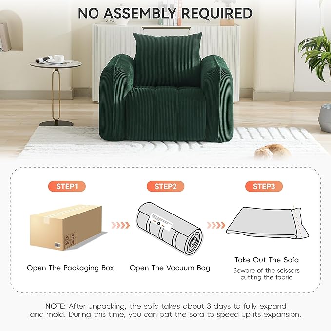 Oversized Boneless Corduroy Accent Chair, Comfy Deep Seat Armchair - Image 5