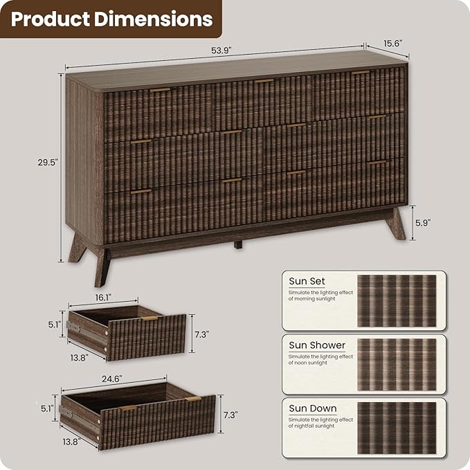54'' Wide 7 Drawers Dresser for Bedroom, Modern Fluted Vertical Chest - Image 2