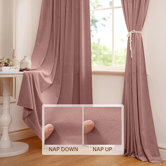 StangH Pink Curtains 96 inches Long, Super Soft Velvet Window Drapes Rod Pocket - Image 4