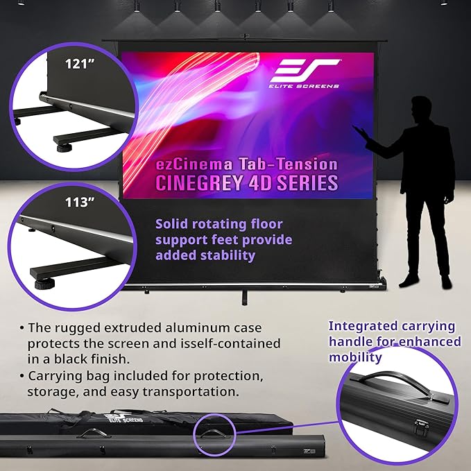 Elite Screens ezCinema Tab-Tension CineGrey 4D, 116-inch 16:9, Manual Floor - Image 6