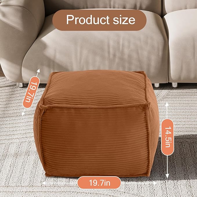 MeMoreCool Stuffed Pouf Ottoman Foot Rest Square, Corduroy Floor Pouf Foot Stool - Image 2