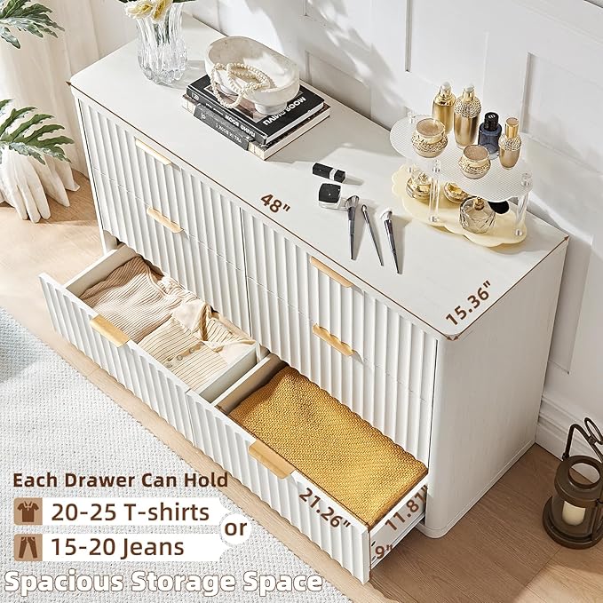 LEYAOYAO 48" Wide Fluted Dresser and 1 Drawers 23" Nightstand Set of 2 - Image 7