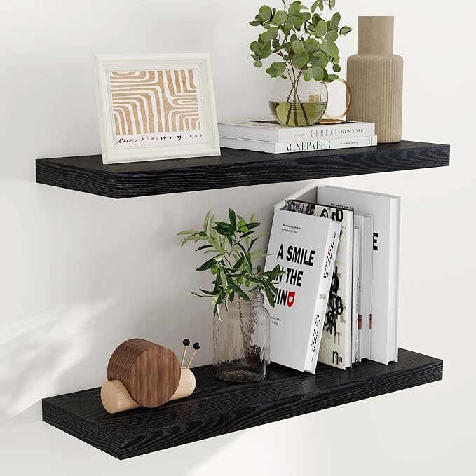 Fun Memories 32 Inch Floating Shelves, Wall-Mounted Bathroom Shelves Set of 2 by FunMemories