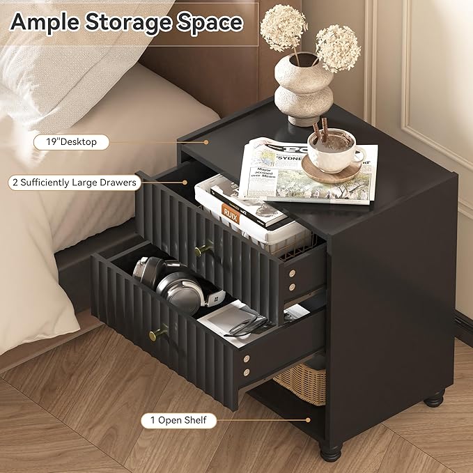 Modern Nightstand, Fluted End Table - Image 4