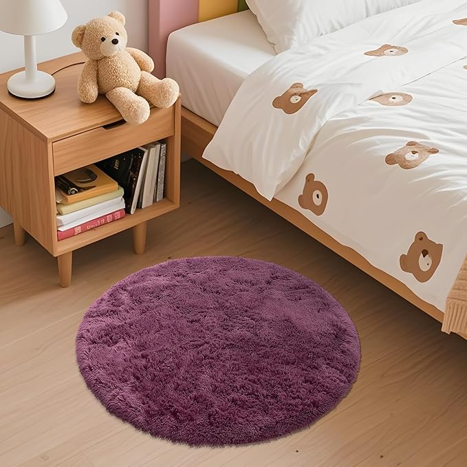 OLANLY Burgundy Round Rugs for Bedroom - Image 2