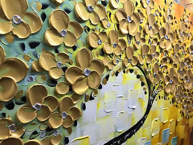 YaSheng Art -100% Hand Painted 3D Golden Flowers Contemporary Art Oil Painting - Image 7