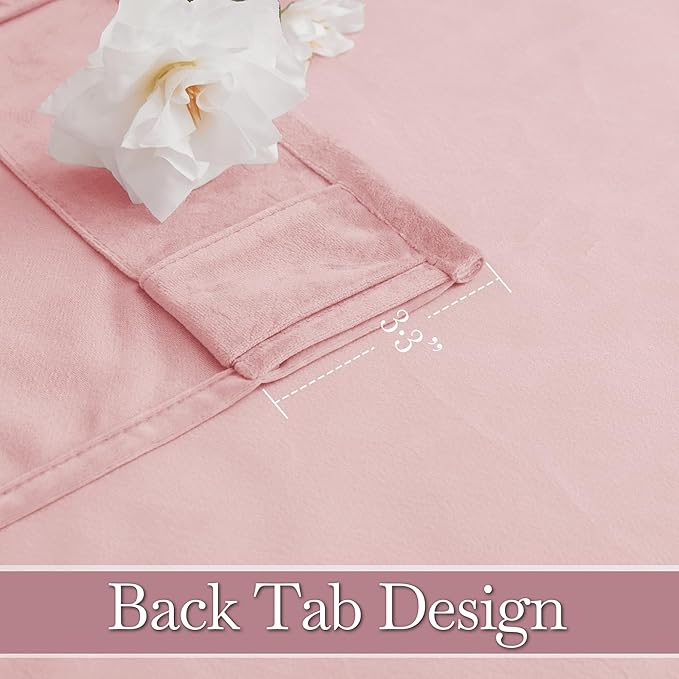 RYB HOME Baby Pink Velvet Curtains 84 inches, Back Tab Soft Fabric Room - Image 4