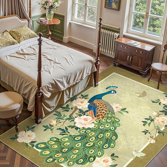 Lahome Peacock Washable Rugs 5x7, Soft 5x7 Rugs - Image 2