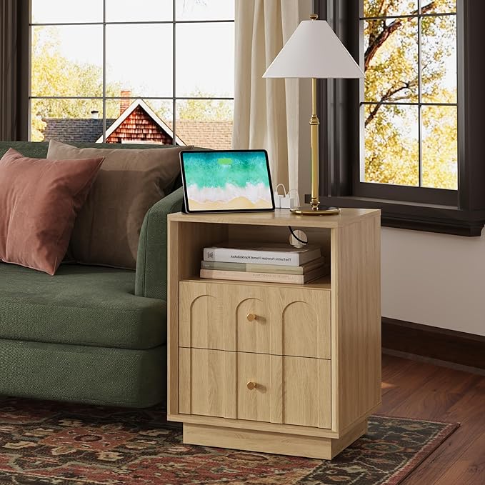 Nightstand Set of 2 with Charging Station, Mid Century Modern Nightstand with - Image 7