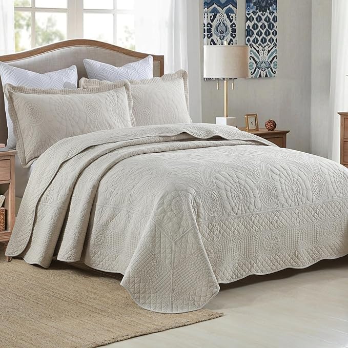 MarCielo 3-Piece 100% Cotton Oversized Bedspread Lightweight Quilt Coverlet - Image 2