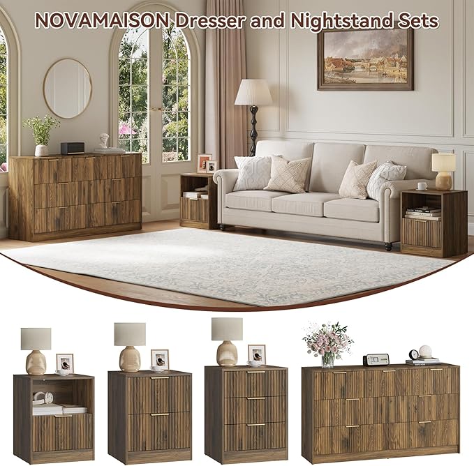 Fluted Dresser & Nightstand Set 3-Piece, 7 Drawer Dressers and Night Stand Set - Image 4