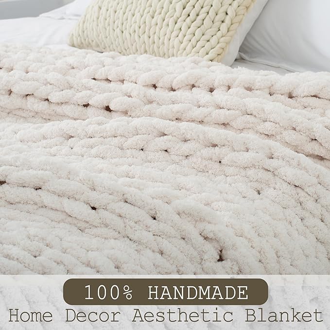 Chunky Knit Throw Blanket 60"X 80", 100% Handmade - Image 2