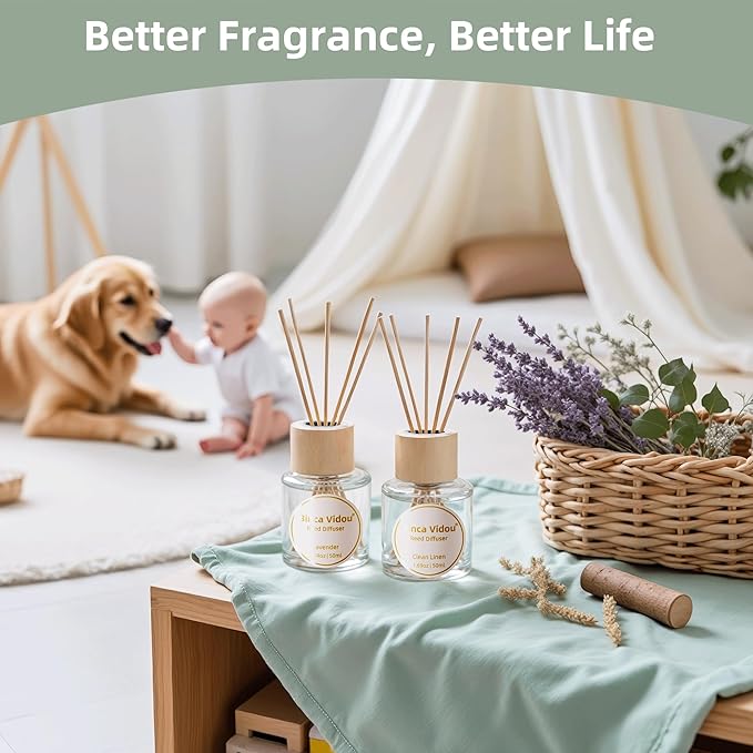 Binca Vidou Reed Diffuser Set Lavender & Linen Natural Scent Theme Oil Diffusers - Image 5