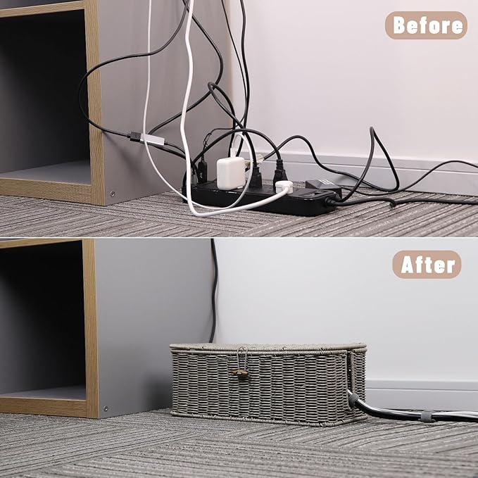 BROWNLILY Cable Management Box, Rattan Style Cord Organizer - Image 9