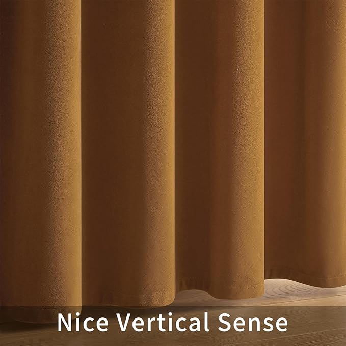 Joydeco Brown Velvet Curtains 102 inch Length 2 Panels, Luxury Blackout Rod - Image 8