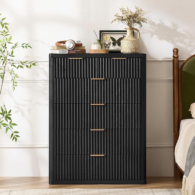 LEYAOYAO 42" Tall Fluted Dresser and 3 Drawers 23" Nightstand Set of 2 - Image 5