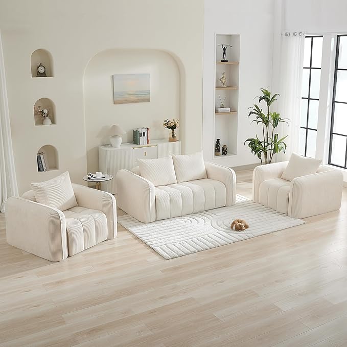 Corduroy Boneless Living Room Sets, Modern Upholstered Loveseat by WUTUTUEE