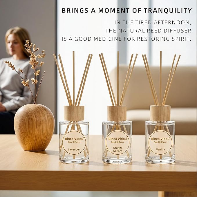 Reed Diffuser Set, Binca Vidou Lavender Vanilla Orange & Lemon Natural Scent - Image 4