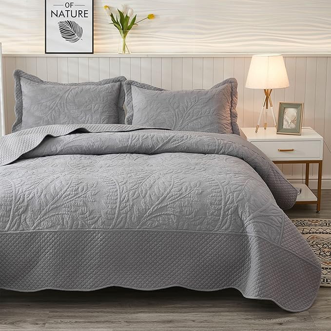 MarCielo 3-Piece 100% Cotton Oversized Bedspread Lightweight Quilt Coverlet - Image 2