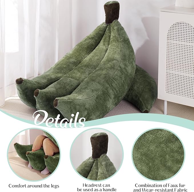 Banana Bean Bag Chair with Ottoman, Floor Sofa Bed with Footrest, Comfy - Image 4