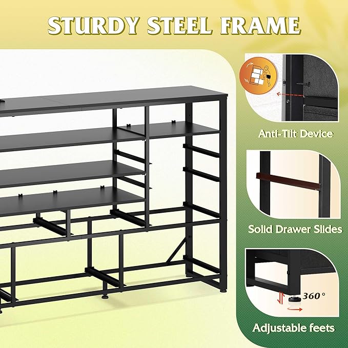 WLIVE Black TV Stand for 55, 65 inch TV, Entertainment Center - Image 8