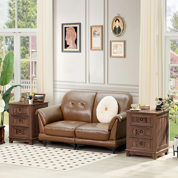 18" Farmhouse Night Stand with 3 Drawers, Wood End Table Dresser - Image 4