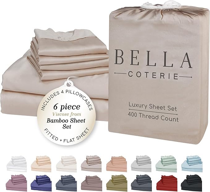Bella Coterie 6 Piece Luxury Bamboo Viscose King Size Sheet Set | 100% by BC