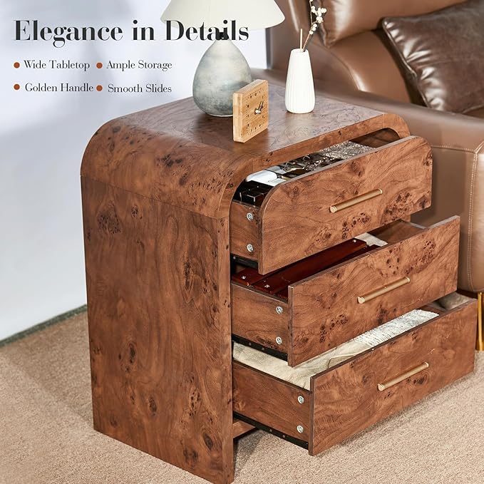 Farmhouse Nightstand Set of 2, 23.5" Curved Modern Night Stand - Image 6