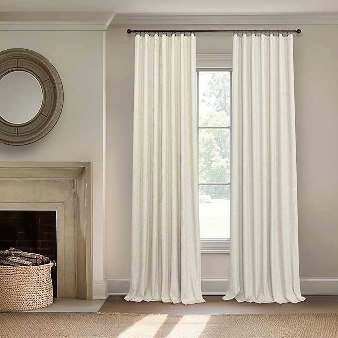 Burlap Colored Blackout Curtain 84 Inch Length 2 Panel Faux Linen Modern - Image 7