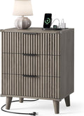 Lulive Wood 3 Drawers Fluted Night Stand by Lulive