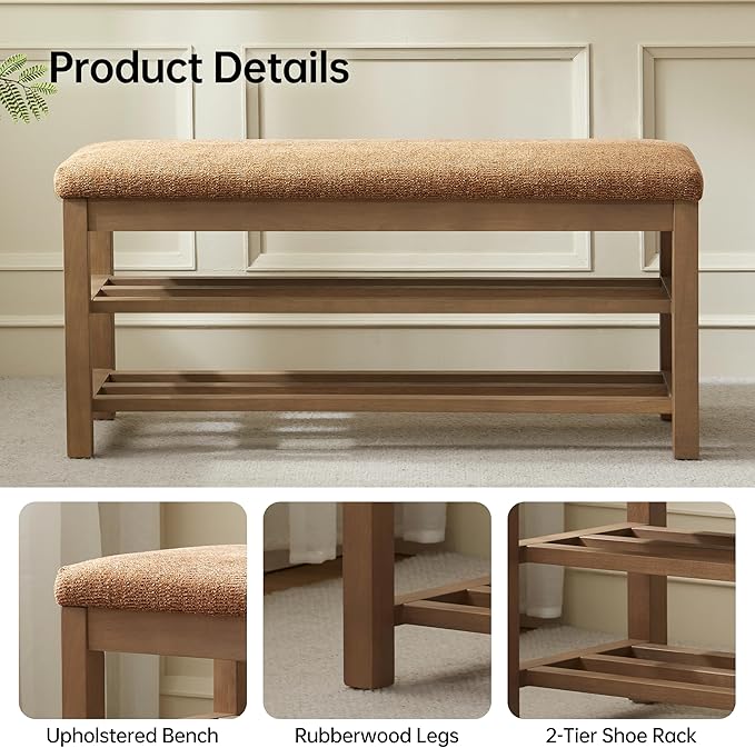 VKNOW Entryway Bench, 44.3” Upholstered Shoe Bench - Image 4