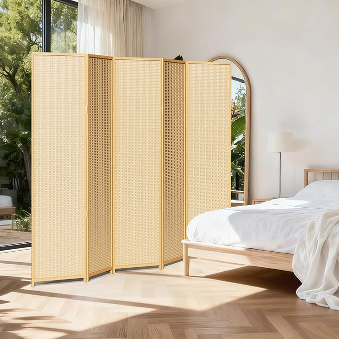 5 Panel Room Divider and Extra Wide Folding Privacy Screen, Bamboo Room Divider - Image 8