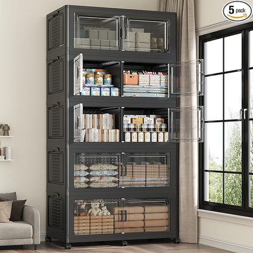 200GAL Storage Bins with Lid and Wheels, Stackable Closet Organizers and by Fangtueh