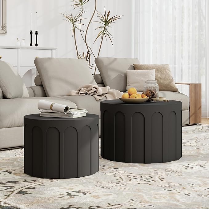 Nesting Coffee Table Set of 2, Modern Coffee Tables, Space-Saving Round Circle by Furnivado