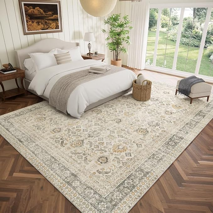 Washable 9x12 Area Rugs for Living Room, Boho Non-Slip Vintage Distress Lager - Image 2
