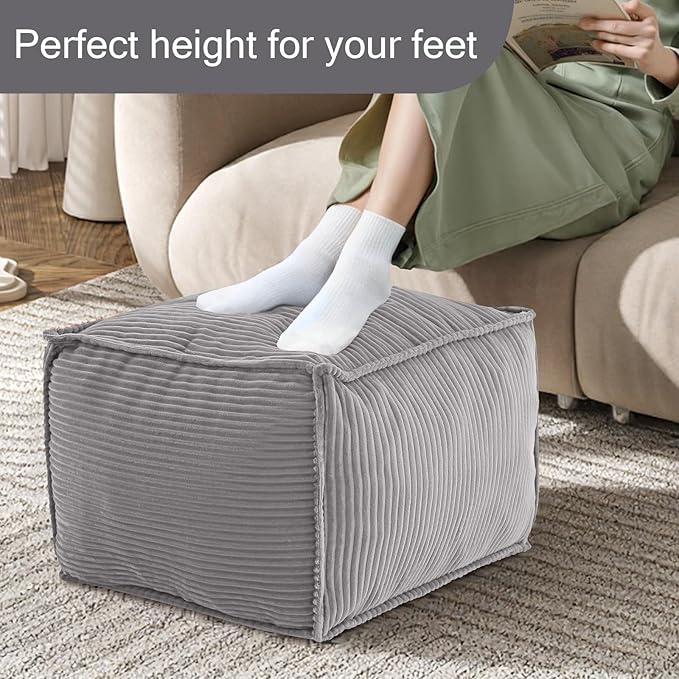 MeMoreCool Square Stuffed Pouf Ottoman Foot Rest, Corduroy Floor Pouf Foot Stool - Image 4