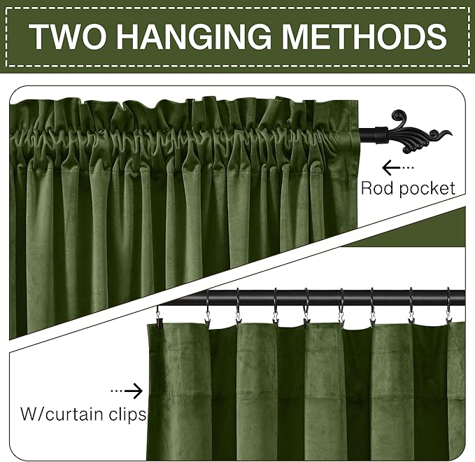 StangH Christmas Velvet Curtains Moss Green Heavy Thermal Insulated Drapes - Image 3
