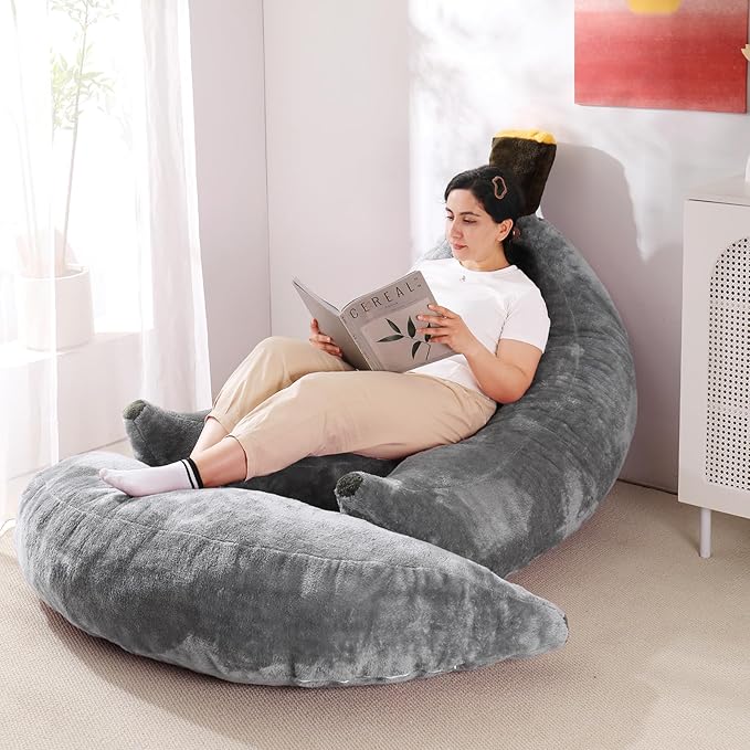 Banana Bean Bag Chair with Ottoman, Floor Sofa Bed with Footrest, Comfy - Image 6