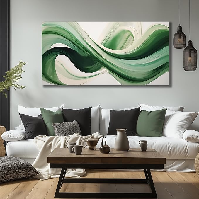 JuhaiArt Abstract Wall Decorations Large Green Canvas Wall Art White Artwork Art - Image 7
