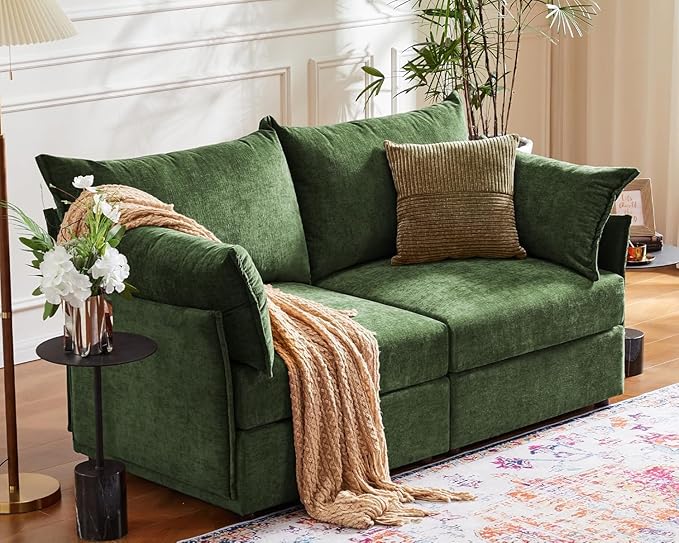 ABCASA Oversized Loveseat Sofa, Modern Modular Sectional Couch Green Fluffy by ABCASA