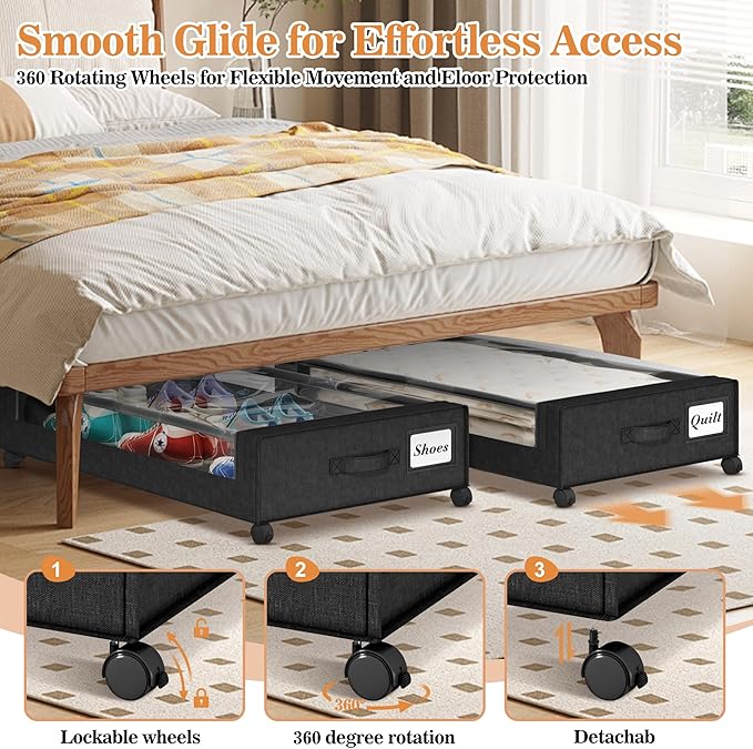2 Pack Under Bed Storage with 4 Dividers, Large Under Bed Storage Containers - Image 3