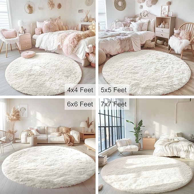 OLANLY Ivory Round Rugs for Bedroom - Image 3