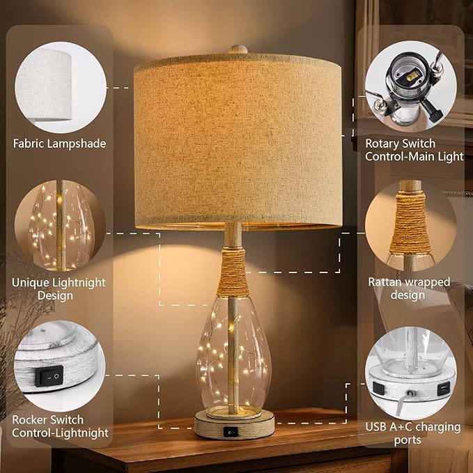 OYEARS 23" Table Lamps for Living Room Set of 2 Bedside Lamps for Night Stands - Image 4