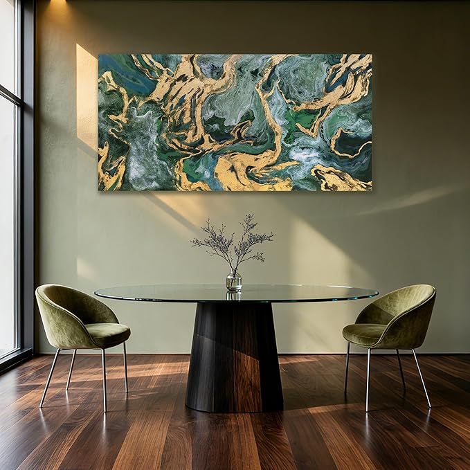 YETHEN WAL Green and Gold Abstract Canvas Wall Art 24×48 inch Horizontal - Image 5